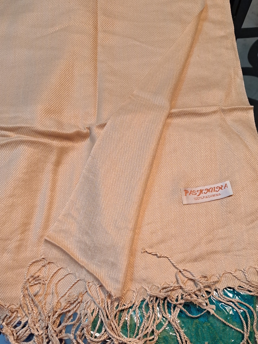 Pashmina Gold-Beige Pashmina Scarf with Fringe